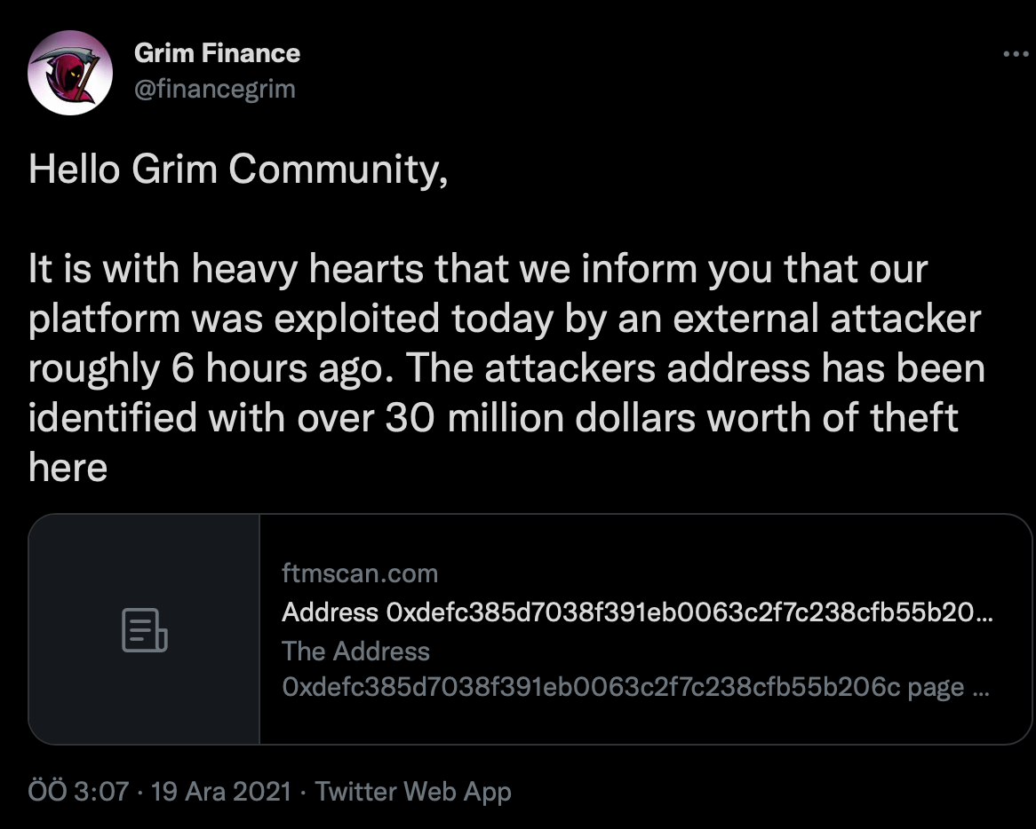 Grim Finance, 30 milyon dolarlık saldıraya uğradı