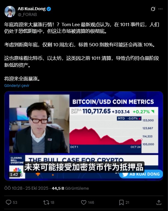 Tom Lee yıl sonu kripto piyasa tahmini: “BTC ve ETH rallisi devam edecek”